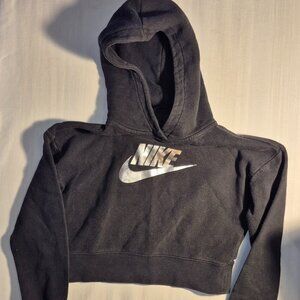 Nike cropped hoodie, Black and silver in size Medium